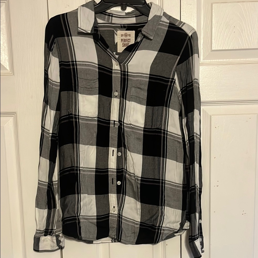 Black and White Plaid Button-Up Shirt
